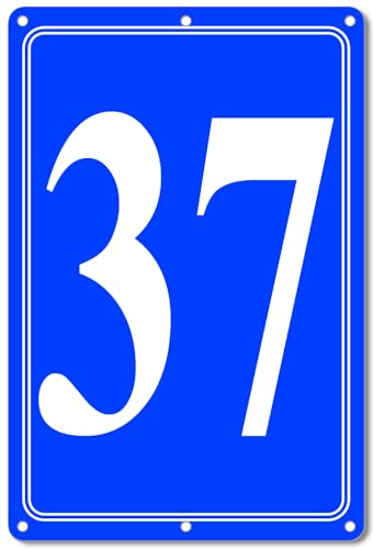 Image of Premium Aluminum Number Signs 37, Metal 12 inch X 8 inch Blue Numbered Signs Outdoor for Parking Lots, Floor, Dock, Court, Aisle, Field, High Visibility, No Fade, Weather-resistant