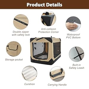 36 Inch Collapsible Soft Dog Crate for Large Dogs, 4-Door Foldable Travel Dog Kennel with Durable Mesh Windows for Indoor & Outdoor Portable Pet Crate, Soft Side Dog Crate, Beige 36 Inch Collapsible Soft Dog Crate for Large Dogs 4 Door Foldable Travel Dog Kennel with Durable Mesh Windows for Indoor Outdoor Portable Pet Crate Soft Side Dog Crate Beige