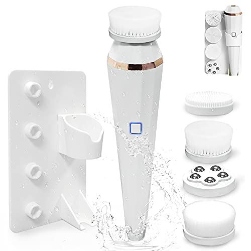 Facial Cleansing Brush, with 4 Face Cleansing Brush Heads, 360° Rotating, Rechargeable Facial Scrub Brush Waterproof, 3 Modes Face Brushes for Cleaning, Exfoliating, Massaging(White).