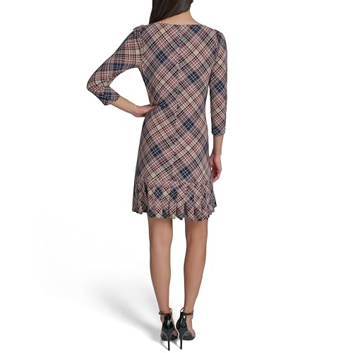 Image of Tommy Hilfiger Women's 3 /4 Sleeve High Neck Ruffle Trim Jersey Mini Dress