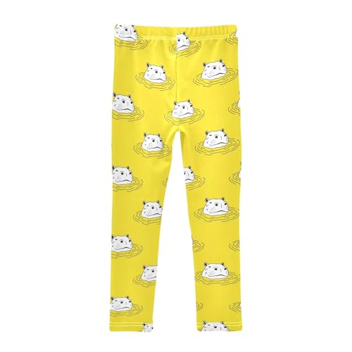 Girls Basic Leggings Baby Girls Pants Hippo Yellow Soft Footless Stretchy Tights Pants 4-10Y2
