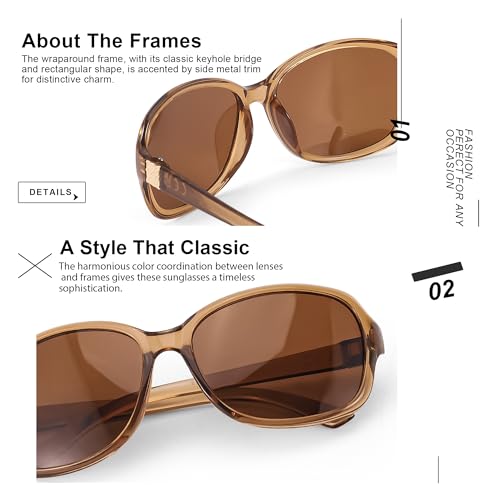 Image of SIPHEW Polarized Sunglasses for Women | Vintage Square Sunglasses w UV400 Protection | Womens Wraparound Shade