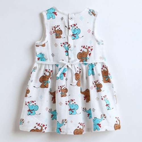 Image of The Boo Boo Club Girls Cotton Muslin Printed Dress | Short Sleeve Knee-Length Summer Girls Frock | Soft Breathable