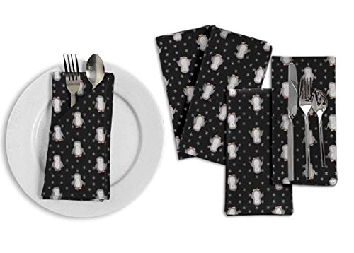 Serviette coton pingouin noir S4Sassy linge table lavable 20x20 - 8