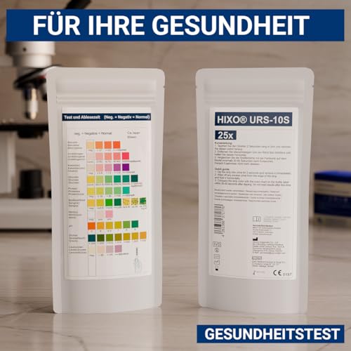 25x Gesundheitstest 10in1 Urin mit 10 Indikatoren - Selbsttest Zuhause & Professionell - Analyse Teststreifen – Glucose, Ketone, Bilirubin u.v.m.