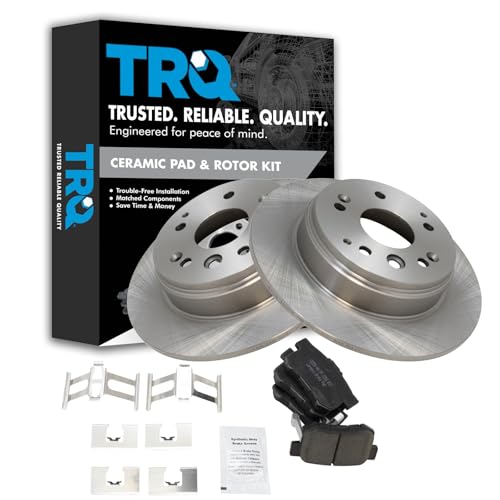 Image of TRQ Rear Brake Pad and Rotor Set Ceramic Solid Rotors | For 2003-2011 Honda Element 2004-2008 Acura TL