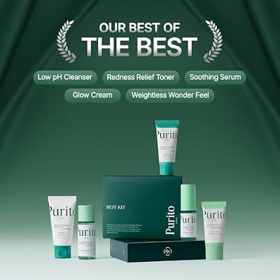 PURITO SEOUL Best Kit - Skincare Routine with Panthenol Cleanser & Cream, Unscented Centella Serum & Toner, For All Skin Types, Gift Set, For Face, Facial Serum, K-Beauty, 3.52 fl. oz.