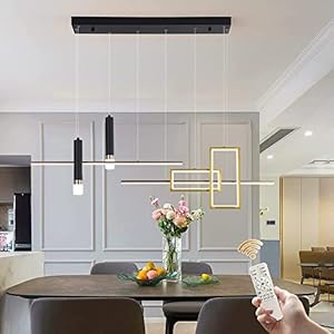 GEADI Luminaire Suspendu Moderne, Lustre Créatif LED Noir Dimmable Télécommande Onde Linéaire Suspension, Luminaire Suspendu Réglable pour Îlot de Cuisine pour Salle à Manger Salon (6 Lumières 50W)