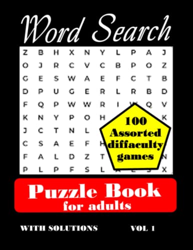 100 Assorted Difficulty Word Search Puzzle Book with Solutions for Adults