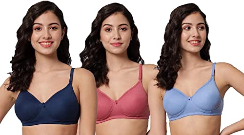 Image of Women Cotton Lightly Padded Bra Combo Pack of 3 (36, Blue)