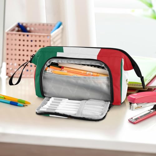 Image of Fisyme Mexico Flag Pencil Case Large Capacity Pencil Pouch Pen Bag Box Big Makeup Pencil Case Organizer