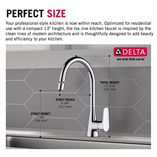 Image of Delta Faucet Deck Mount Kitchen Faucet Mixer I Ixa Jive Single Handle Multi-Function Kitchen Sink Tap I 360 Swivel Spout I 10 Year Warranty I Durable Kitchen Tap I Chrome - 44001-SQ