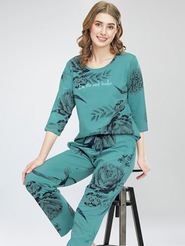 Image of ZEYO Night Suit for Women's Printed Cotton Night Dress of Top and Pajama Set (Available in Plus Size)