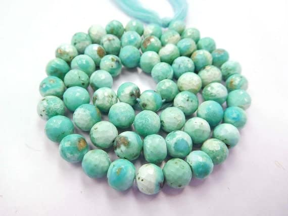 LKBEADS Naturalne Arizona turkusowe fasetowane okrągłe koraliki Wa-1 okrągłe koraliki, koraliki z kamieni szlachetnych, okrągłe koraliki, koraliki do biżuterii 6-7 mm 33 cm pasemko.