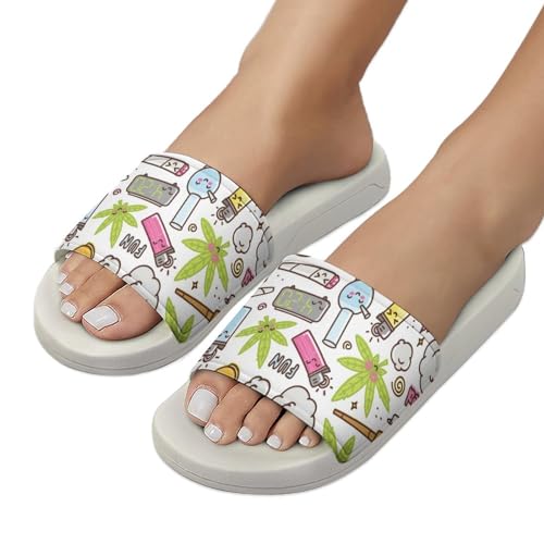 Green Weed Marijuana Kawaii Cartoon Pattern PVC Home Slippers Non-Slip Shower Sandals Summer Indoor Outdoor Beach for Men And Women4