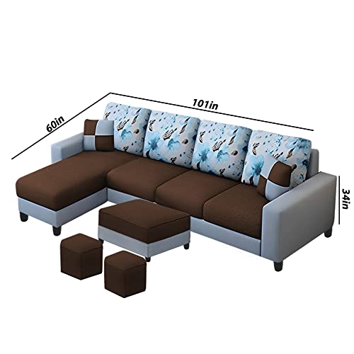 Image of Orland 8 Seater LHS L Shape Sofa with Center Table & 2 Puffy | Color - (Brown Grey Fabric)