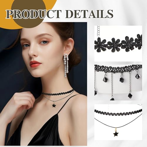 XYTAHDM 11 Stücke Gothic Choker Halsband für Damen, Leder Kettenset mit Metall Ring - Schwarz Punk Rock Kragen Zubehör