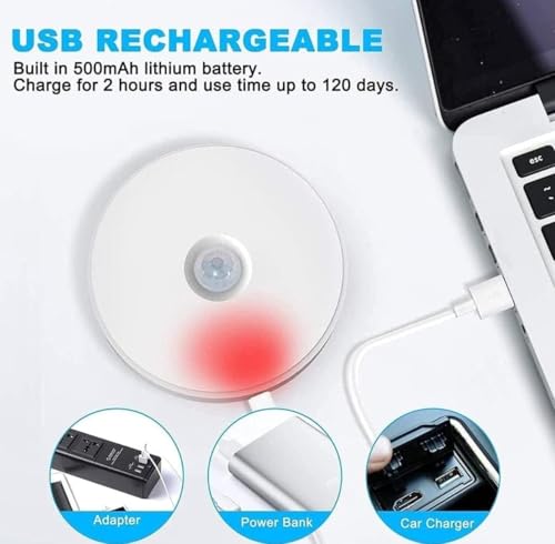 Image of Motion Sensor Light for Home (Pack 2) with USB Charging Wireless Self Adhesive LED Body Induction Lamp Sensor Light for Wardrobe Lights with Sensor Night Light for Cupboard Stairs