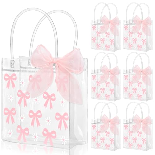 Whaline 10 Pcs Clear Holographic Small Gift Bags 7.9 x 7.9 x 4 Inch Iridescent Reusable Tote PVC Handbags Waterproof Gift Wrap Shopping Bags for Holiday Wedding Birthday Baby Shower Party Supplies
