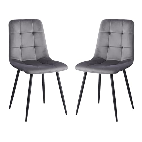 TTATC Set di 2 Sedie da Pranzo, Sedie da Cucina Imbottite con 9 Motivi a Scacchi e Gambe in Metallo, Sedie Moderne con Seduta in Velluto Olandese, Grigio-HL