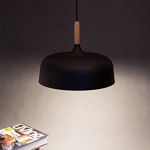 E26/27 Modern Pendant Light Industrial Art Deco Ceiling Lighting Light Fixture Simple Nordic Style Hanging Lamp Shade 1 Light Fixtures For Dining Room Kitchen Island Hallway Shop (Wooden, Black) #TOP1