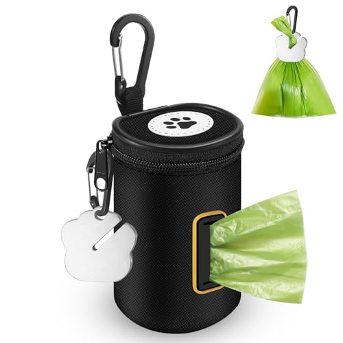 RASSE Dog Poop Bags Dispenser Dog Poop Waste Bag Holder Zipper Pouch with Carabiner Clip, 1680D Nylon Oxford Waste Bag Dispenser for Leashes Dog Poop Bags