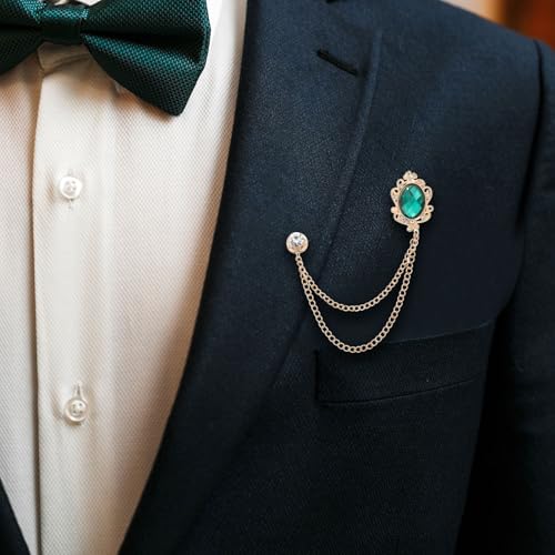 Image of PATIKIL Gem Hanging Chain Brooch Pins, Rhinestone Men's Gem Brooch Suit Pins Lapel Pins for Women Men