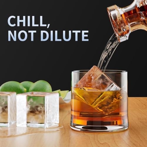 Image of Ice Cube Molds with Lid,Big Silicone Ice Cube Tray for Whiskey,2Inch Square Ice Cube Tray,Easy-Release Ice Mold,Giant Ice Cubes for Bourbon Cocktail (2, Navy Blue)