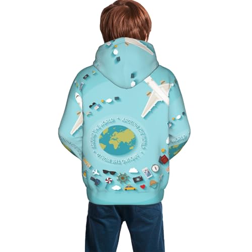 Travelling on Airplane Kid Hoodies Boys Sweatshirts Girls Pullover with Pocket4