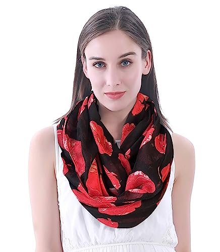 Lina & Lily Poppy Flowers Print Women's Infinity Scarf Lightweight