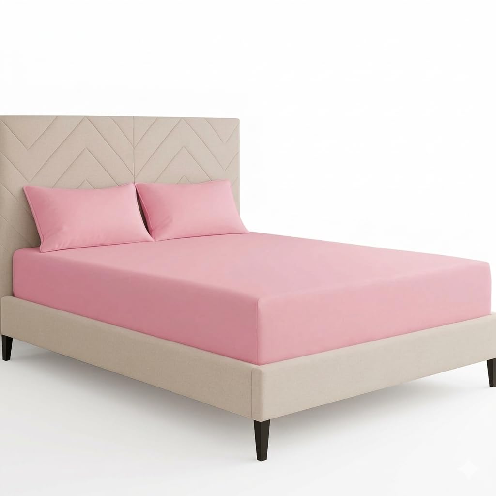 Chcomfort Pink Deep Double Size Fitted Sheet With 2 Matching Pillowcases - Microfiber, All-Around Elastic 40Cm Depth, Wrinkle-Free, Fade Resistant - Suitable For All! (, Double)