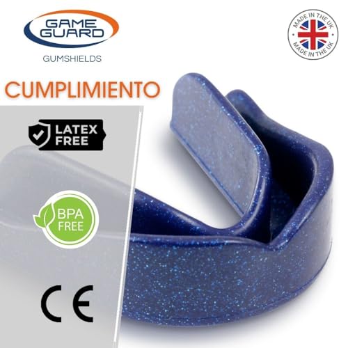 GAME GUARD protector bucal para hervir y morder/protector de encías - protector bucal moldeable/protectores de encías - Mayor/Adulto - Aprobado por CE, deportes escolares, fútbol, rugby (Brillo Azul) - imagen 5