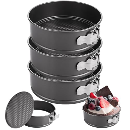 LOPYXBR 3PCS 20cm Springform Cake Tin, 8 Inch Cake Tins for Bakings, Non-Stick Loose Bottom Cheese Cakes Tins for Baking 8 Inch Round, Black Cakes Tin for Baking for Restaurants, Home Kitchen