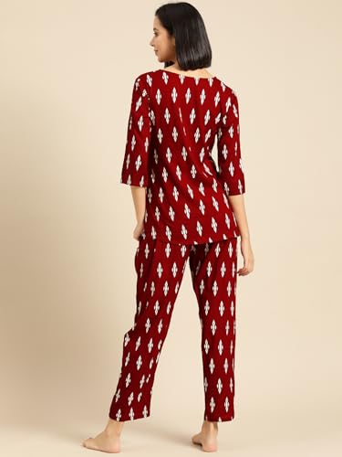 Image of Ichaa Women's Rayon Night Suit Printed Top & Bottom Set