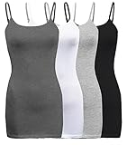 ShezPretty 4 Pack - Women's Basic Cami with Adjustable Spaghetti Straps Tank Top (Large, Charcoal GreyWhite/Black/H.Grey)