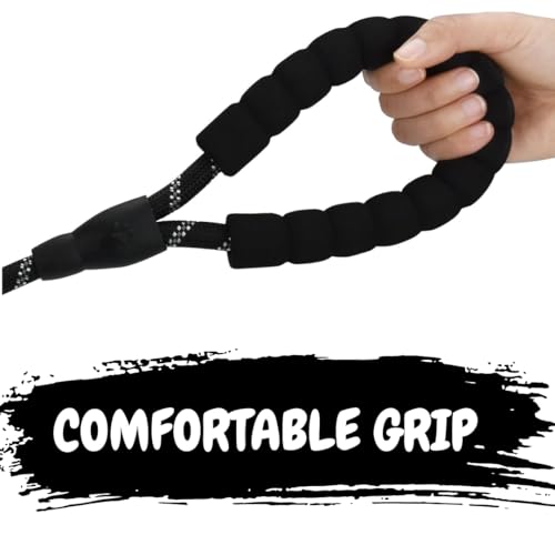 Image of PAWPRO HANDMADE 5 Ft Heavy‑Duty Reflective Dog Leash - Soft Padded Handle + 360 Swivel Clip - Strong Nylon Rope, Tangle‑Free, Safe Night Walks - Ideal for, Medium & Large Dogs (Bark Knight, 5 Feet)