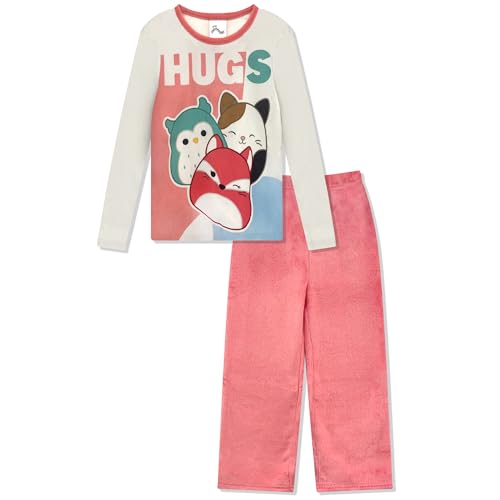 Squishmallows Girls Pajama Set - 2-Piece Loose Fit Pjs with Long Sleeve Top & Pink Plush Pants For Kids - Official Product