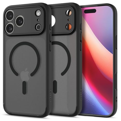 Spigen 【創業18年の技術力】 iPhone 17 Pro ケース MagSafe対応 半透明 指紋防止 ストラップホール 米軍MIL規格 ウルトラ・ハイブリッド・マグフィット (フロスト・ブラック) ACS10069