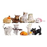 Halloluck 10 Pcs Kawaii Cat Characters Toy Mini Figure Collection Playset, Cake Topper, Plant, Autom