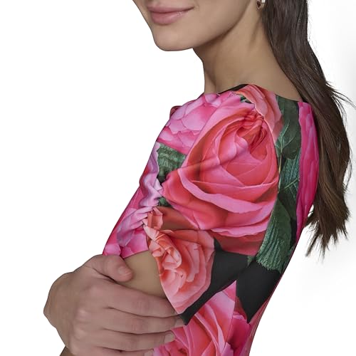 Image of KARL LAGERFELD Short Ruched Sleeve Jewel Neck Sheath Mini Dress