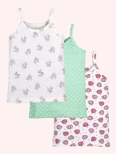 Image of KiddoPanti Girls 100% Cotton Printed Camisoles Tank Top Slips Pack of 3
