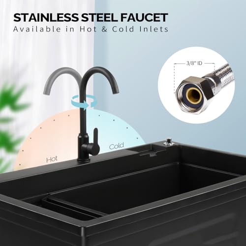 Image of Vingli 37-Gallon Freestanding Utility Sink with Faucet, 36 inch Heightened Basin for Laundry, Garage, Outdoor Garden, Pet Wash, Heavy Duty Plastic Laundry Tub with Storage Shelf, 40 inchLx24 inchWx36 inchH, Black