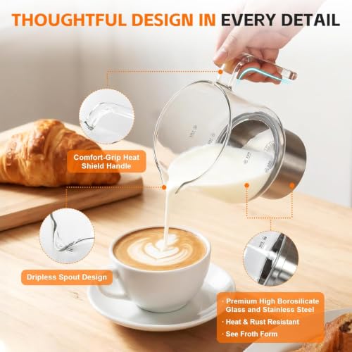 Image of 8 in 1 Milk Frother and Steamer, 20 oz Large Capacity, 550 Watts, Fast Froth Whip Creamy, Automatic Warm and Cold Foam Frother for Coffee, Latte, Macchiato, Cappuccino, Hot Chocolate