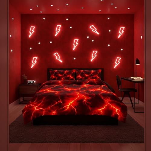 QOOMO 3Pcs Red Lightning Comforter Set Full,Lightning Bedding Set for Kids