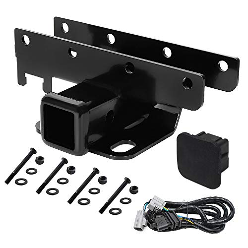 Towing Combo: 2 inch Receiver Hitch / 2" inch Rear Bumper Trailer Hitch Receiver & Wiring Harness & Hitch Cover Kit Replacement for Wrangler 2007-2018 JK 2 & 4Door Unlimited (Exclude 2018 JL Models)