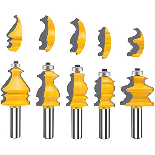 MAYLNE Juego de lengüeta y ranuras, juego de brocas para fresadora, vástago de 1/4 pulgadas, forma de T, cortador de fresado de madera de 3 dientes, herramienta de carpintería