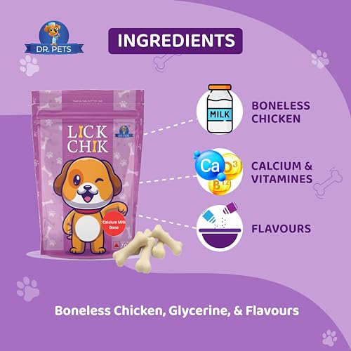 Image of Dr. Pets Pack of 2 (120g Each) Lickchik Calcium Milk Bone Dog Treats | Training Snacks for Dogs & Puppies | Strong Teeth & Bone Support | Real Chicken Enriched