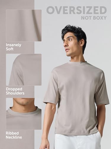 Image of XYXX Drift Oversized Tshirt for Men | 100% Combed Cotton | Solid Roundneck Drop Shoulders Half-Sleeve T Shirt