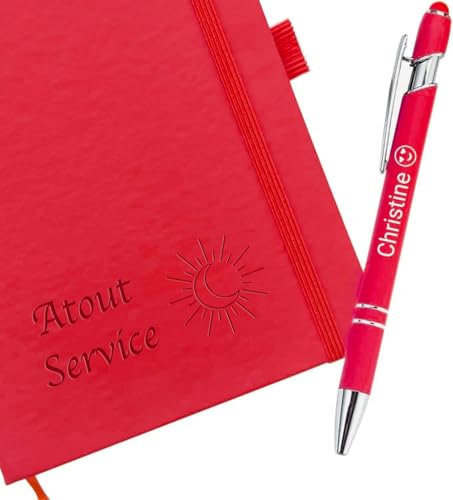 Carnet de notes personnalisé A5 rouge et stylo assorti | 184 pages
