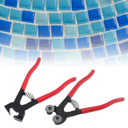 Omninmo 2pcs Glass Tile Nippers Set Ceramic Tile Nipper & Wheeled Glass Mosaic Nipper Tile Cutter Pliers Soft-Grip Handle Glass Running Plier Nipper Cutting Tools for Glass/Tile
